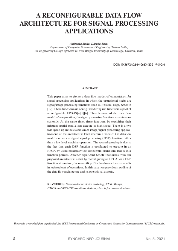(PDF) A Reconfigurable Data Flow Architecture for Signal Processing ...