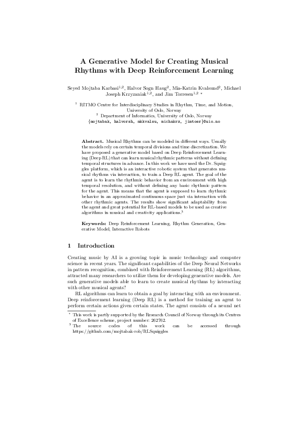 (PDF) A Generative Model for Creating Musical Rhythms with Deep ...
