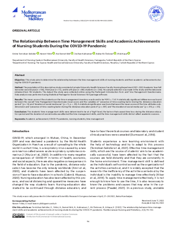 (PDF) The Relationship Between Time Management Skills and Academic ...