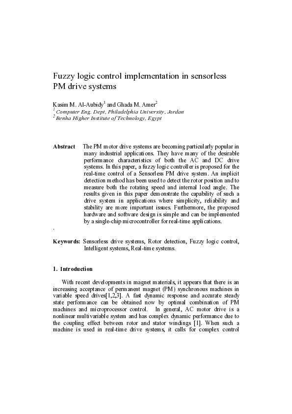 (PDF) Fuzzy logic control implementation in sensorless PM drive systems