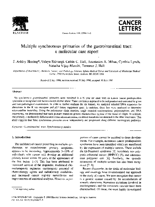 (PDF) Multiple synchronous primaries of the gastrointestinal tract: a ...