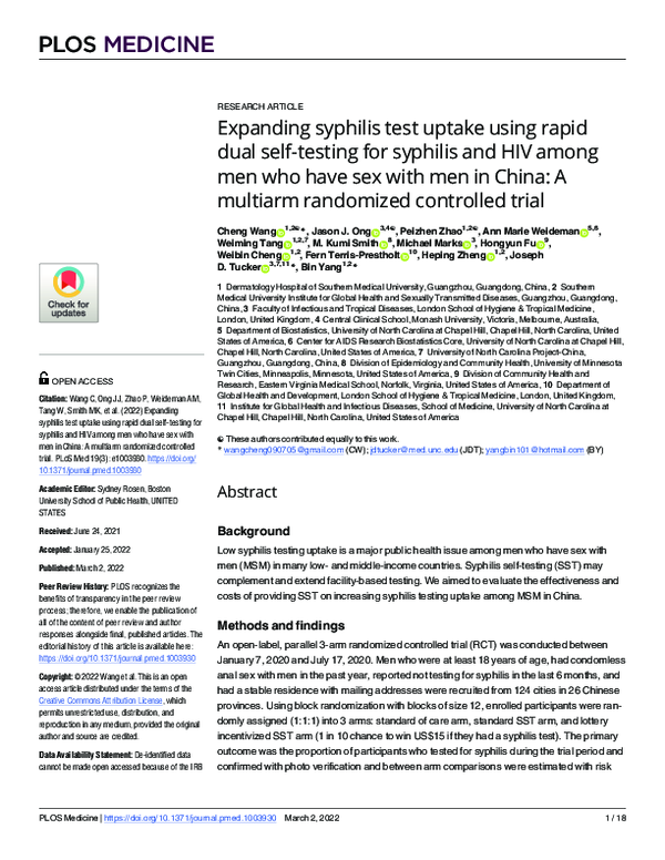 (PDF) Expanding syphilis test uptake using rapid dual self-testing for ...