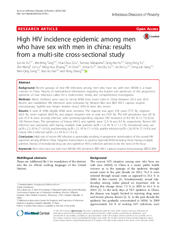 (PDF) High HIV incidence epidemic among men who have sex with men in ...
