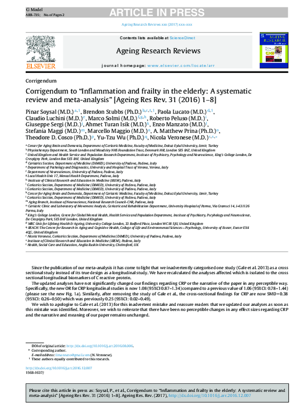 (PDF) Corrigendum to "Inflammation and frailty in the elderly: A ...