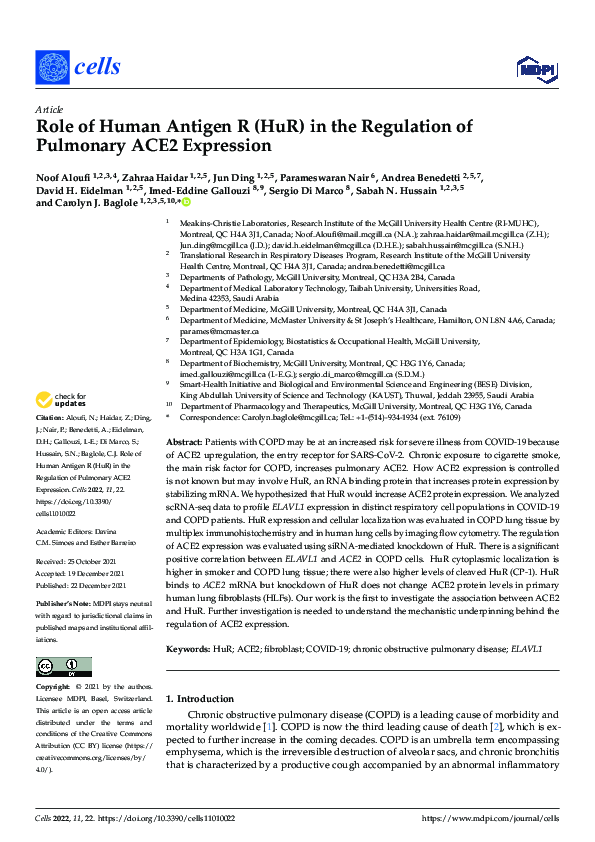 (PDF) Role of Human Antigen R (HuR) in the Regulation of Pulmonary ACE2 ...