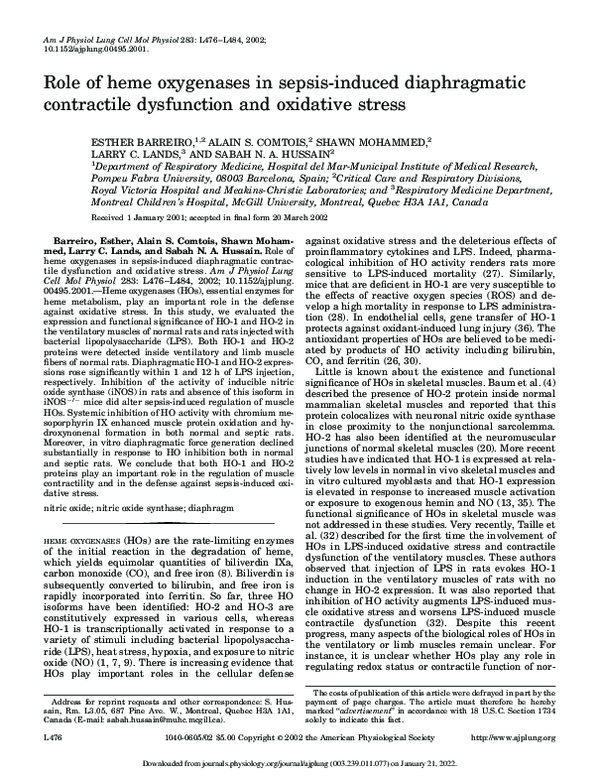 (PDF) Role of heme oxygenases in sepsis-induced diaphragmatic ...