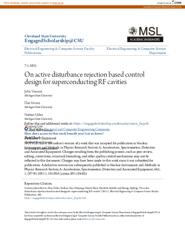 (PDF) On active disturbance rejection based control design for ...