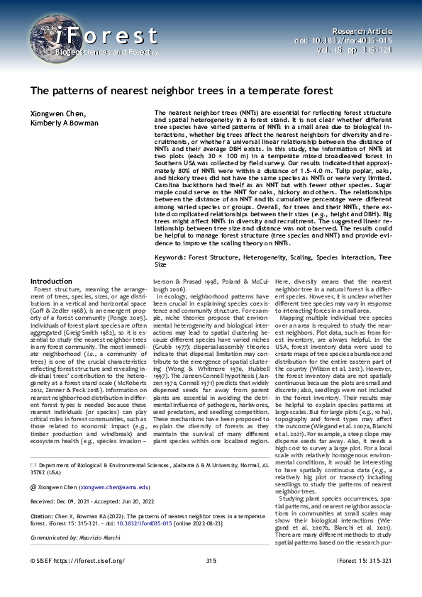 (PDF) The patterns of nearest neighbor trees in a temperate forest