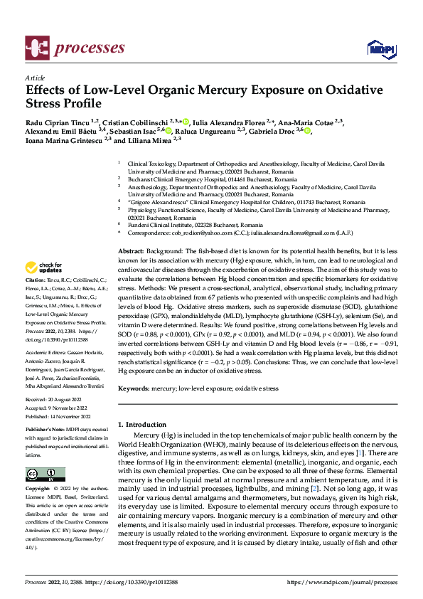 (PDF) Effects of Low-Level Organic Mercury Exposure on Oxidative Stress ...