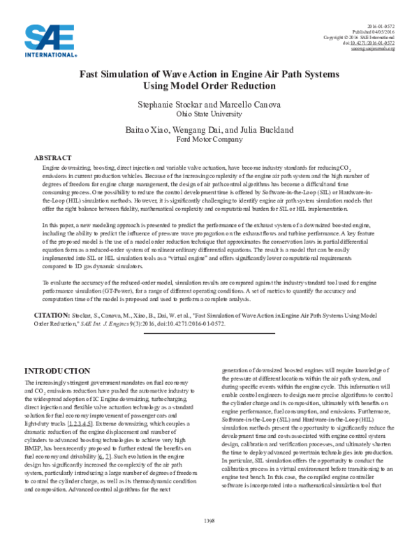 (PDF) Fast Simulation of Wave Action in Engine Air Path Systems Using ...