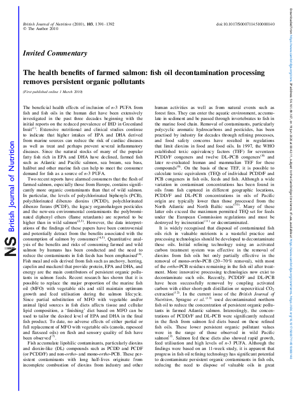 (PDF) The health benefits of farmed salmon: fish oil decontamination ...