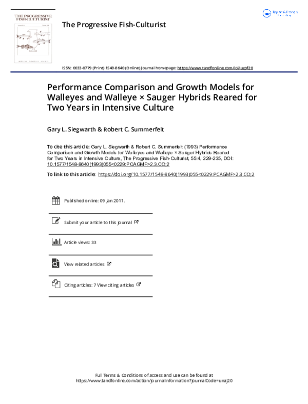 (PDF) Performance Comparison and Growth Models for Walleyes and Walleye ...