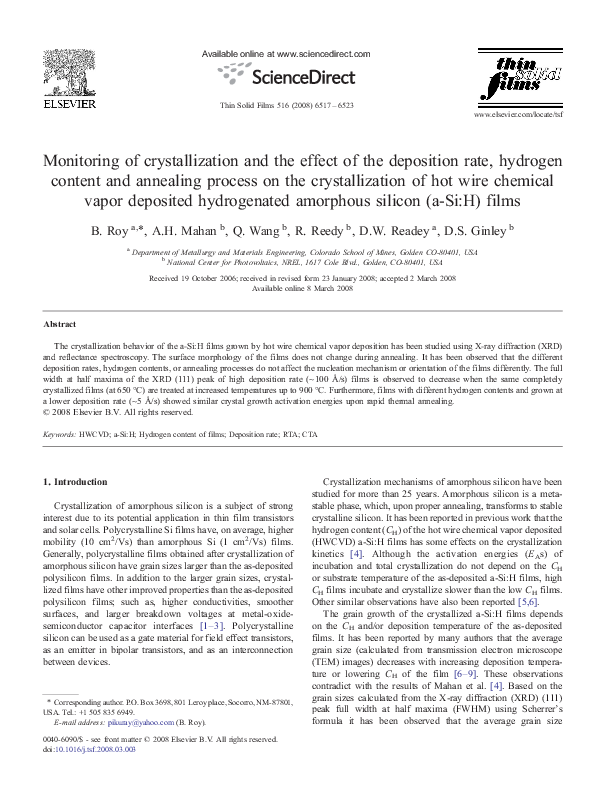 (PDF) Monitoring of crystallization and the effect of the deposition ...