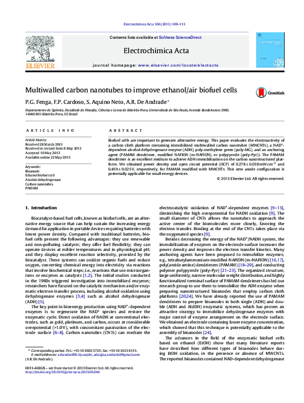 (PDF) Multiwalled carbon nanotubes to improve ethanol/air biofuel cells