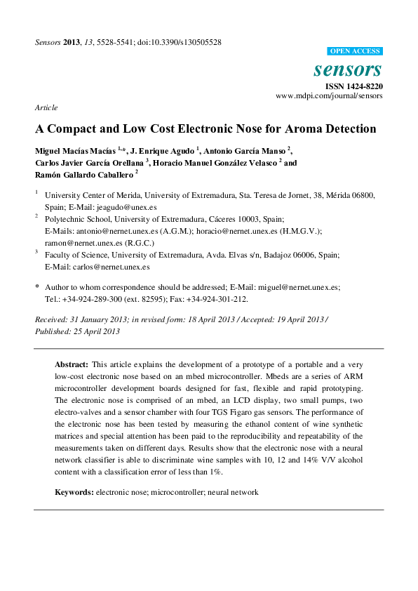 (PDF) A Compact and Low Cost Electronic Nose for Aroma Detection