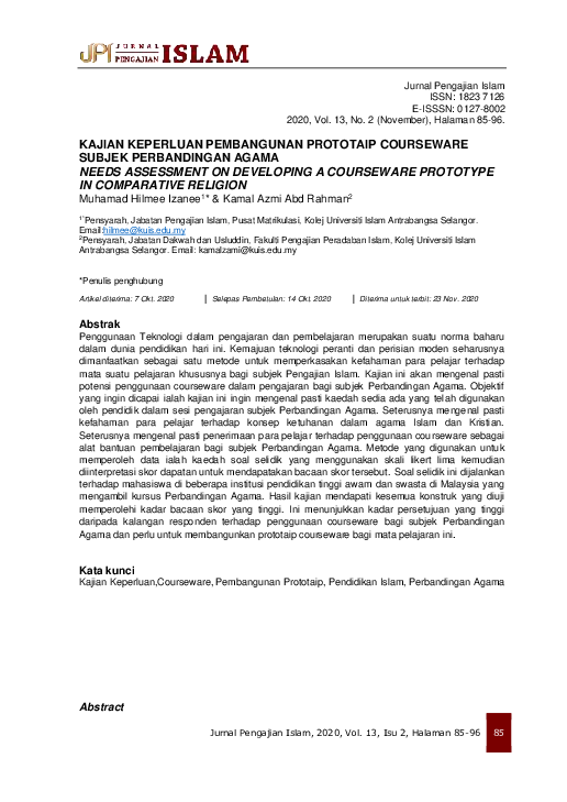 (PDF) Kajian Keperluan Pembangunan Prototaip Courseware Subjek ...