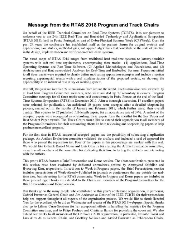 (PDF) Message from the RTAS 2018 Program and Track Chairs