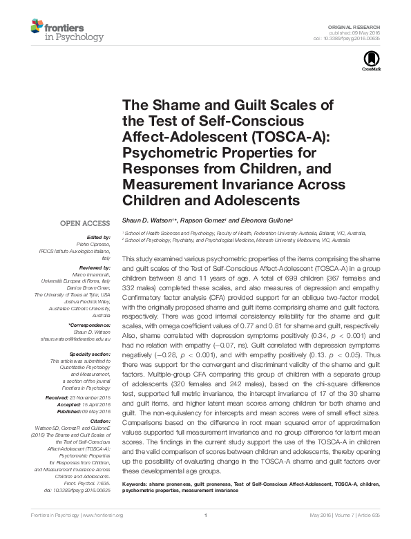 (PDF) The Shame and Guilt Scales of the Test of Self-Conscious Affect ...