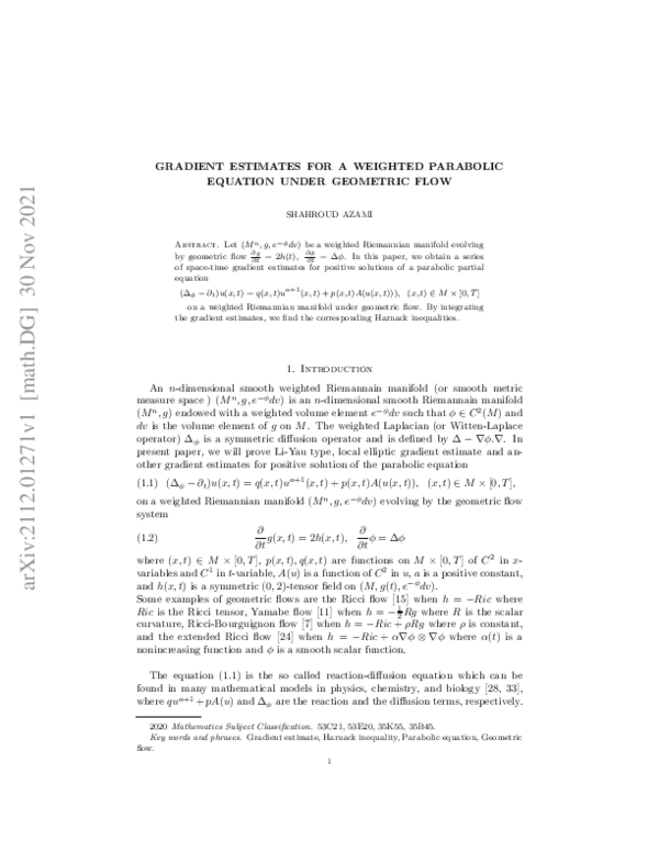 (PDF) Gradient estimates for a weighted parabolic equation under ...