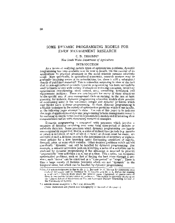(PDF) Some Dynamic Programming Models for Farm Management Research