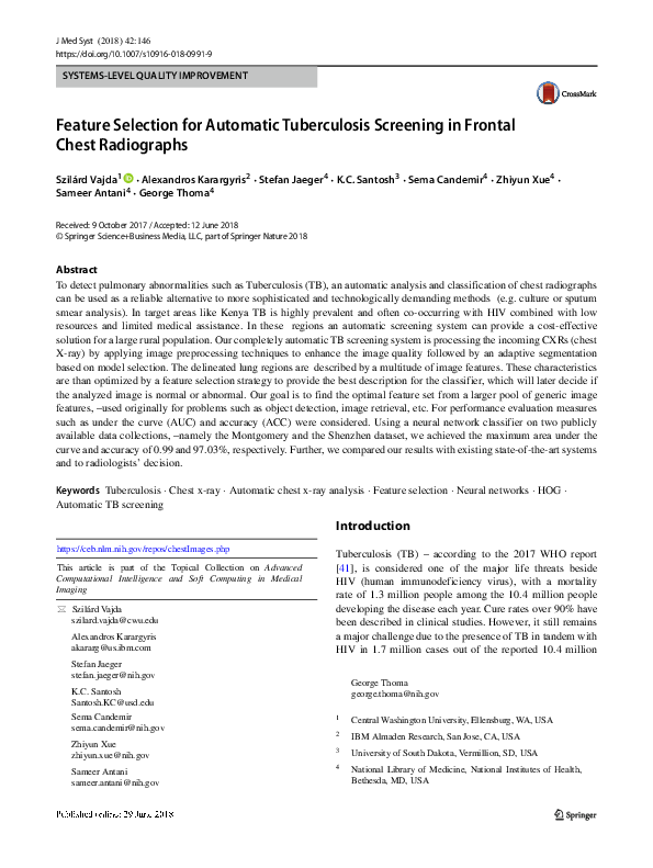 (PDF) Feature Selection for Automatic Tuberculosis Screening in Frontal ...