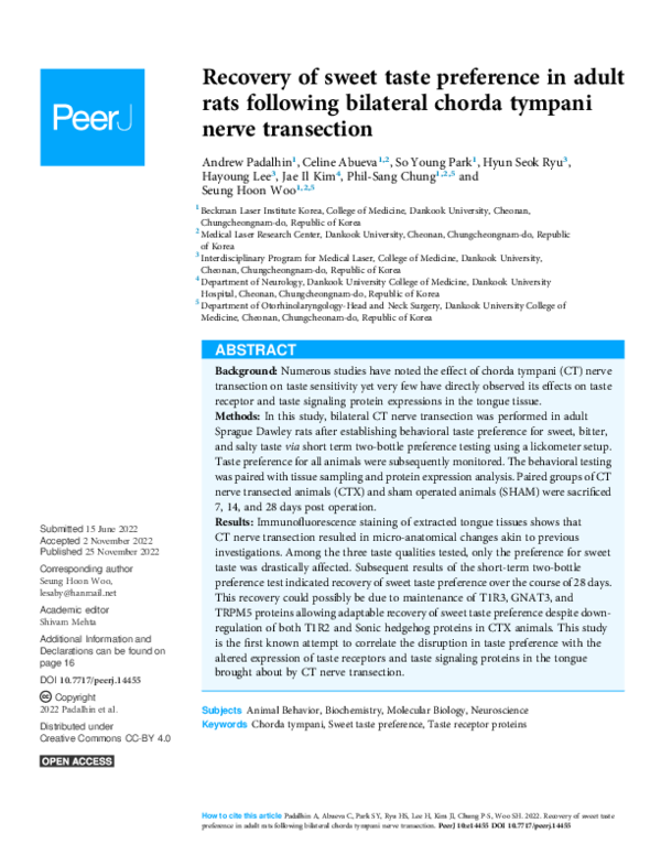 (PDF) Recovery of sweet taste preference in adult rats following ...