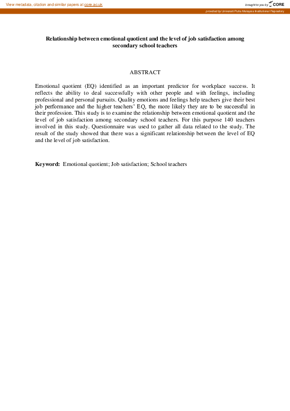 (PDF) Relationship between emotional quotient and the level of job ...