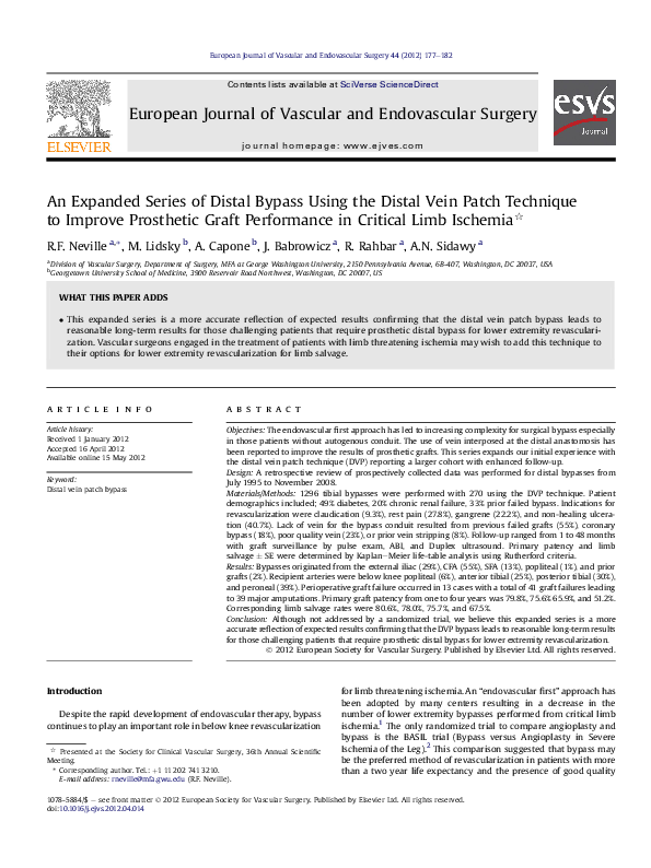 (PDF) An Expanded Series of Distal Bypass Using the Distal Vein Patch ...