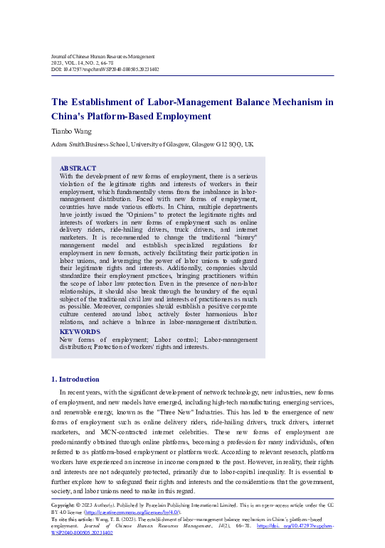 (PDF) The Establishment of Labor-Management Balance Mechanism in China ...