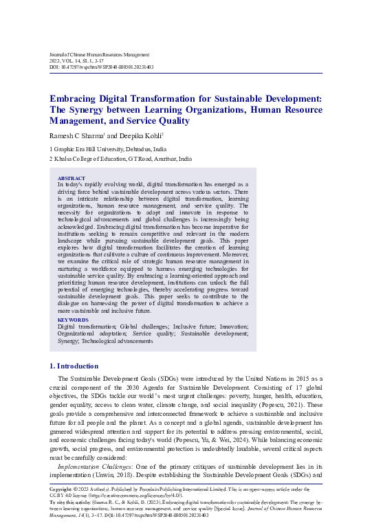 (PDF) Embracing Digital Transformation for Sustainable Development: The ...