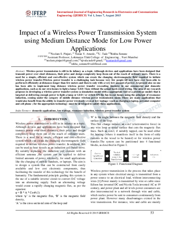 (PDF) Impact of a Wireless Power Transmission System using Medium ...