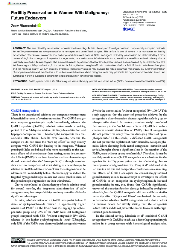 (PDF) Fertility Preservation in Women With Malignancy: Future Endeavors