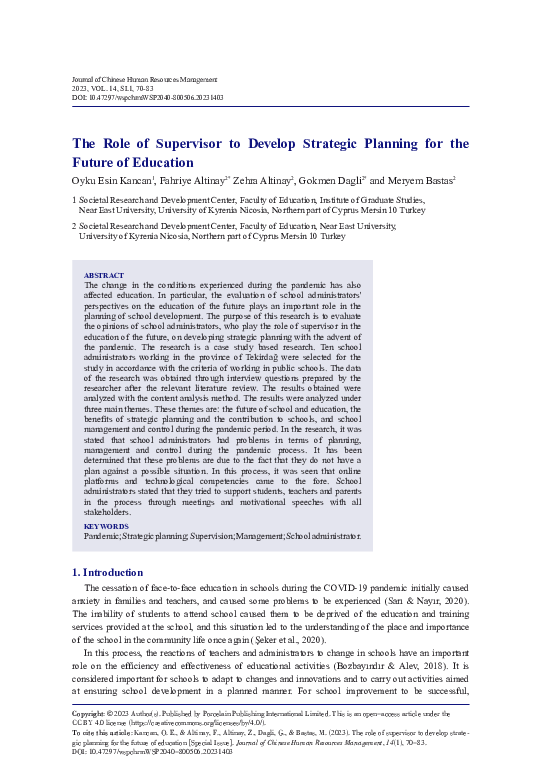 (PDF) The Role of Supervisor to Develop Strategic Planning for the ...