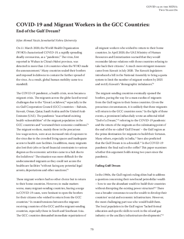 (PDF) COVID-19 and Migrant Workers in the GCC Countries: End of the ...