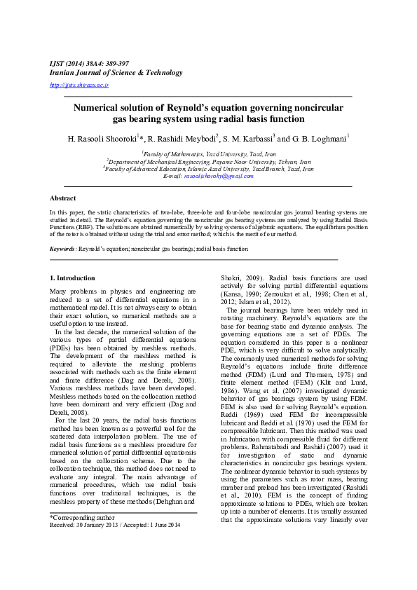 (PDF) Numerical solution of Reynold's equation governing noncircular ...