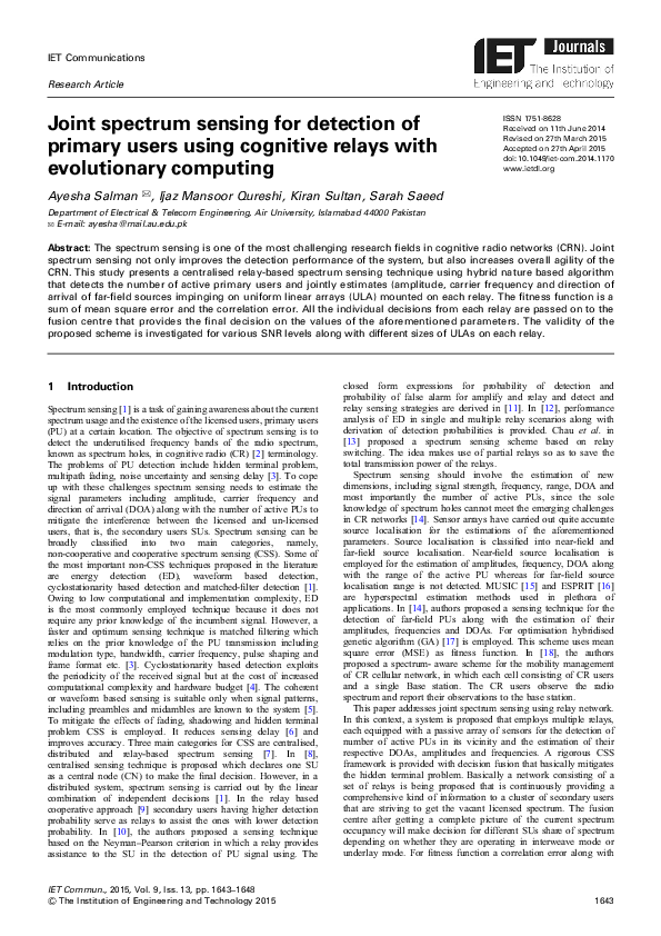 (PDF) Joint spectrum sensing for detection of primary users using ...