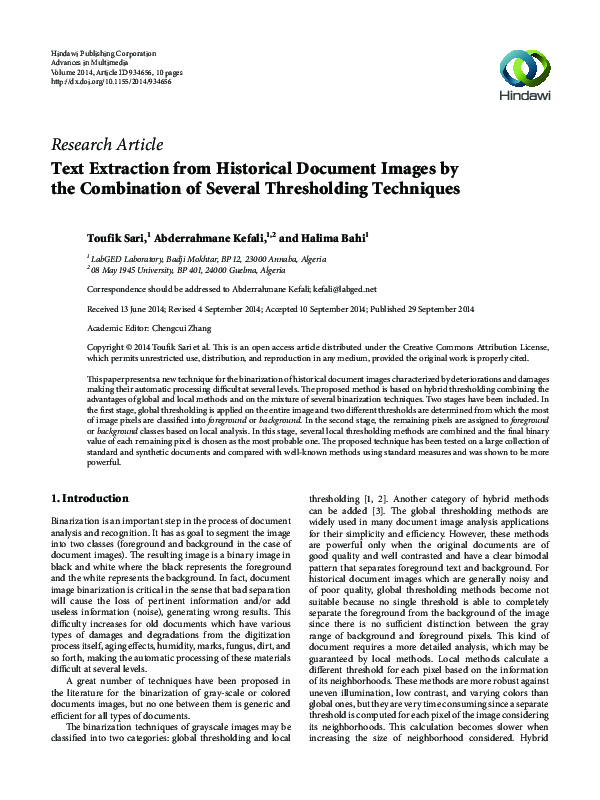 (PDF) Text Extraction from Historical Document Images by the ...