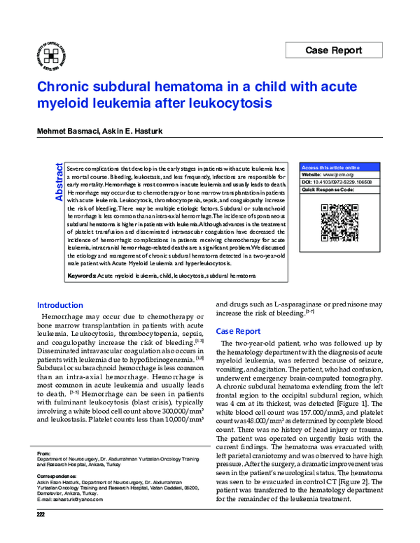 (PDF) Chronic subdural hematoma in a child with acute myeloid leukemia ...