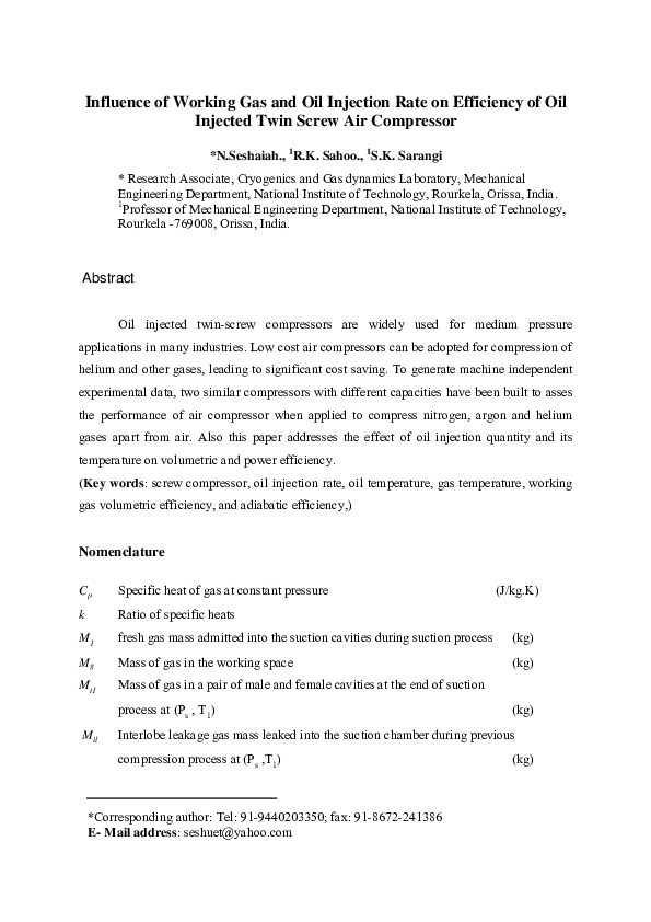 (PDF) Influence of Working Gas and Oil Injection Rate on Efficiency of ...