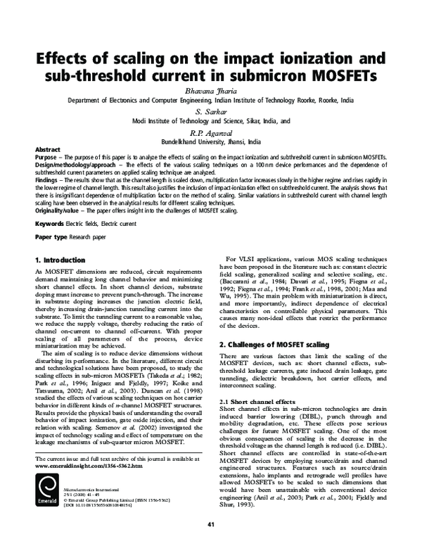 (PDF) Effects of scaling on the impact ionization and sub‐threshold ...