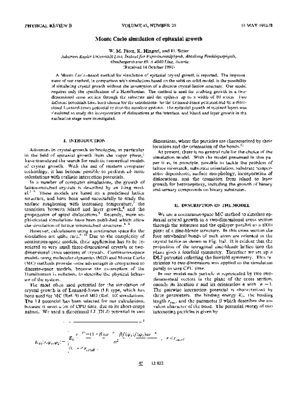 (PDF) Monte Carlo simulation of epitaxial growth