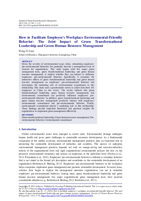 (PDF) How to Facilitate Employee's Workplace Environmental-Friendly ...