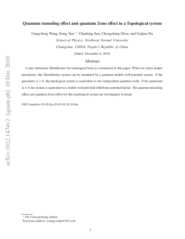 (PDF) Quantum tunneling effect and quantum Zeno effect in a Topological ...