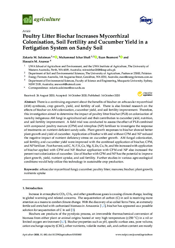(PDF) Poultry Litter Biochar Increases Mycorrhizal Colonisation, Soil ...