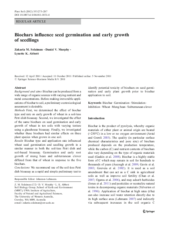 (PDF) Biochars influence seed germination and early growth of seedlings