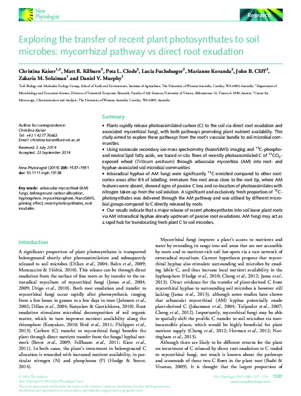 (PDF) Exploring the transfer of recent plant photosynthates to soil ...