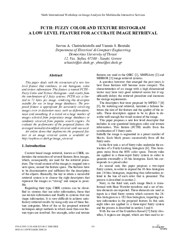 (PDF) FCTH: Fuzzy Color and texture histogram a low level feature for ...