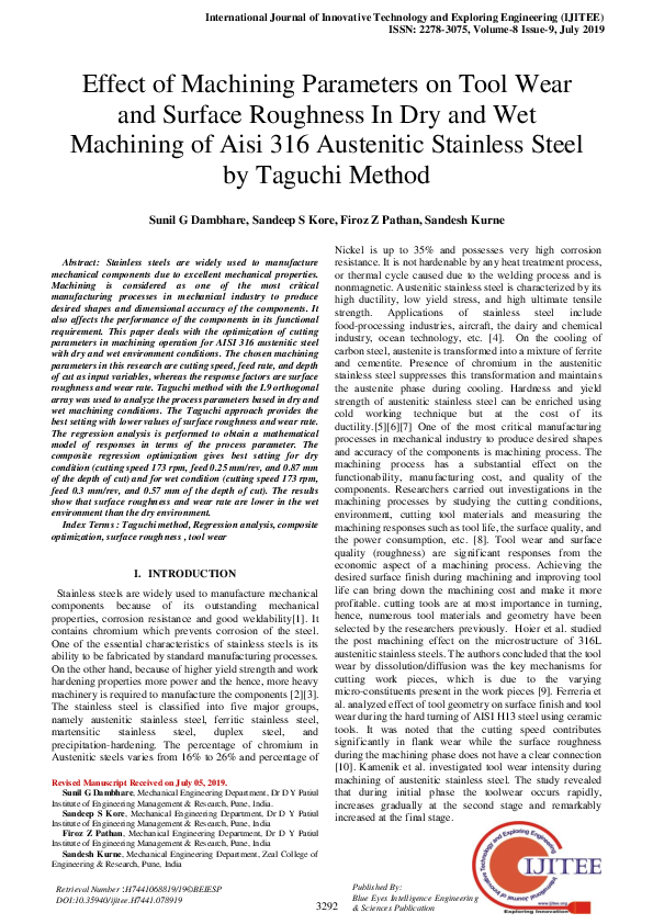(PDF) Effect of Machining Parameters on Tool Wear and Surface Roughness ...