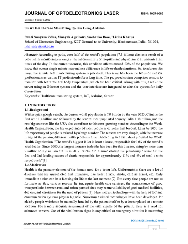 (PDF) Smart Health Care Monitoring System Using Arduino