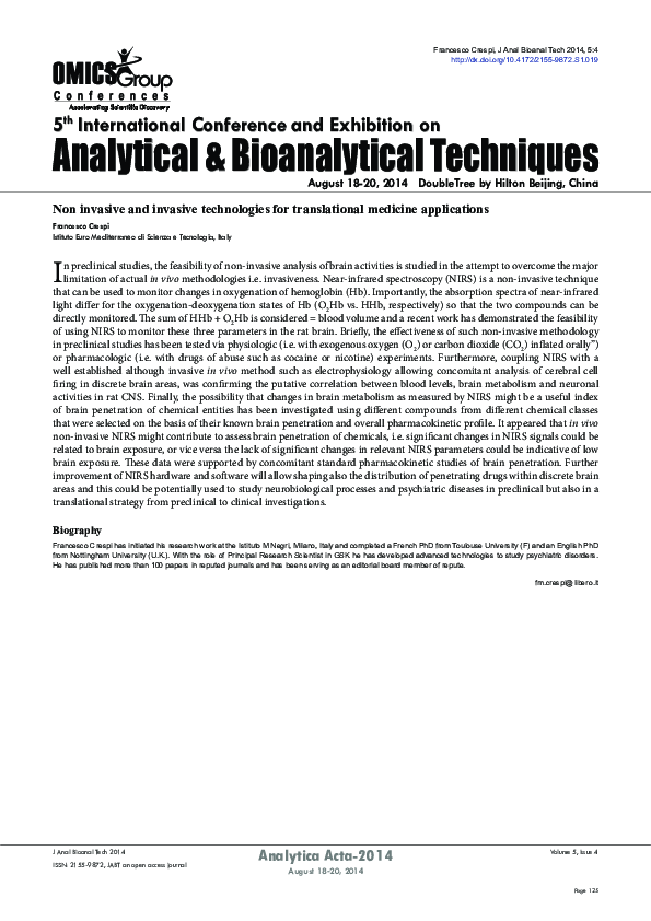 (PDF) Non invasive and invasive technologies for translational medicine ...